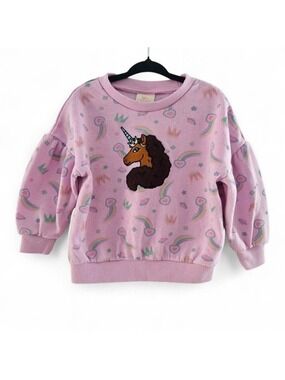 5/$25 Unicorn Toddler Girl 2T Fleece Sweatshirt Pink Rainbow Crown Print